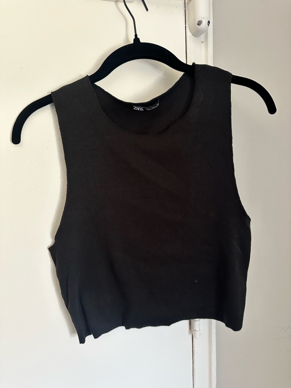 Zara Black Crop Top Muscle T Shirt , Size L